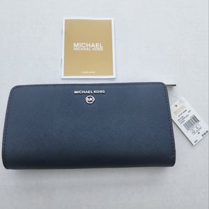 Michael Kors Navy Leather Jet Set Large Continental Wallet